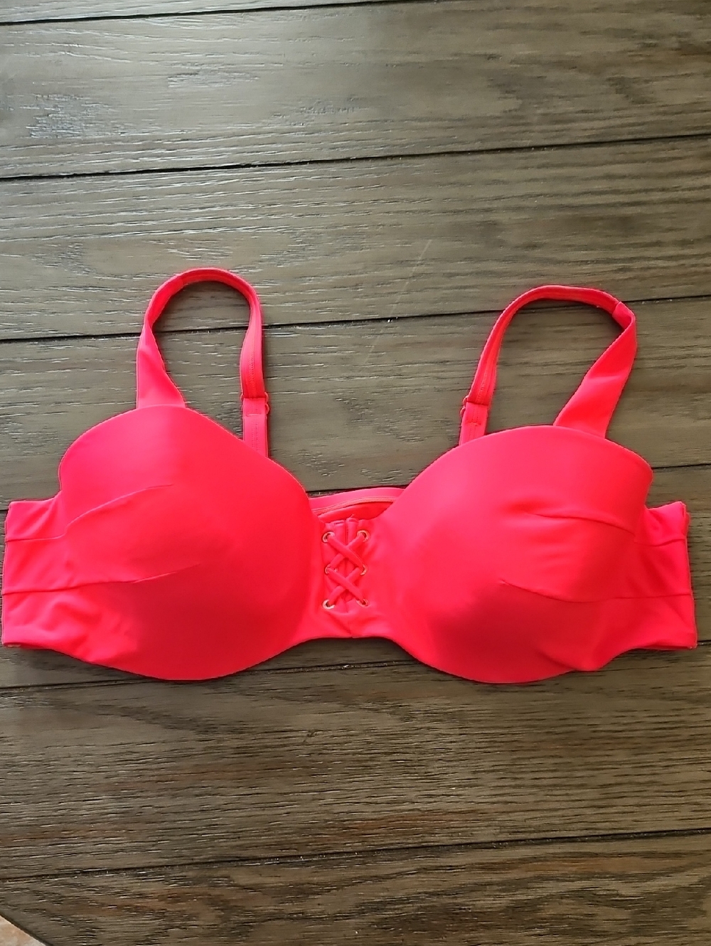 Neon Coral Lace-Up Push-Up Bikini Top - Women